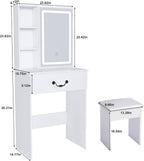 Small Makeup Vanity Desk with Mirror and Lights, Vanity Table Set with Storage Drawer & Open Shelves, 3 Lighting Colors, Adjustable Brightness Mini Makeup Vanity with Stool