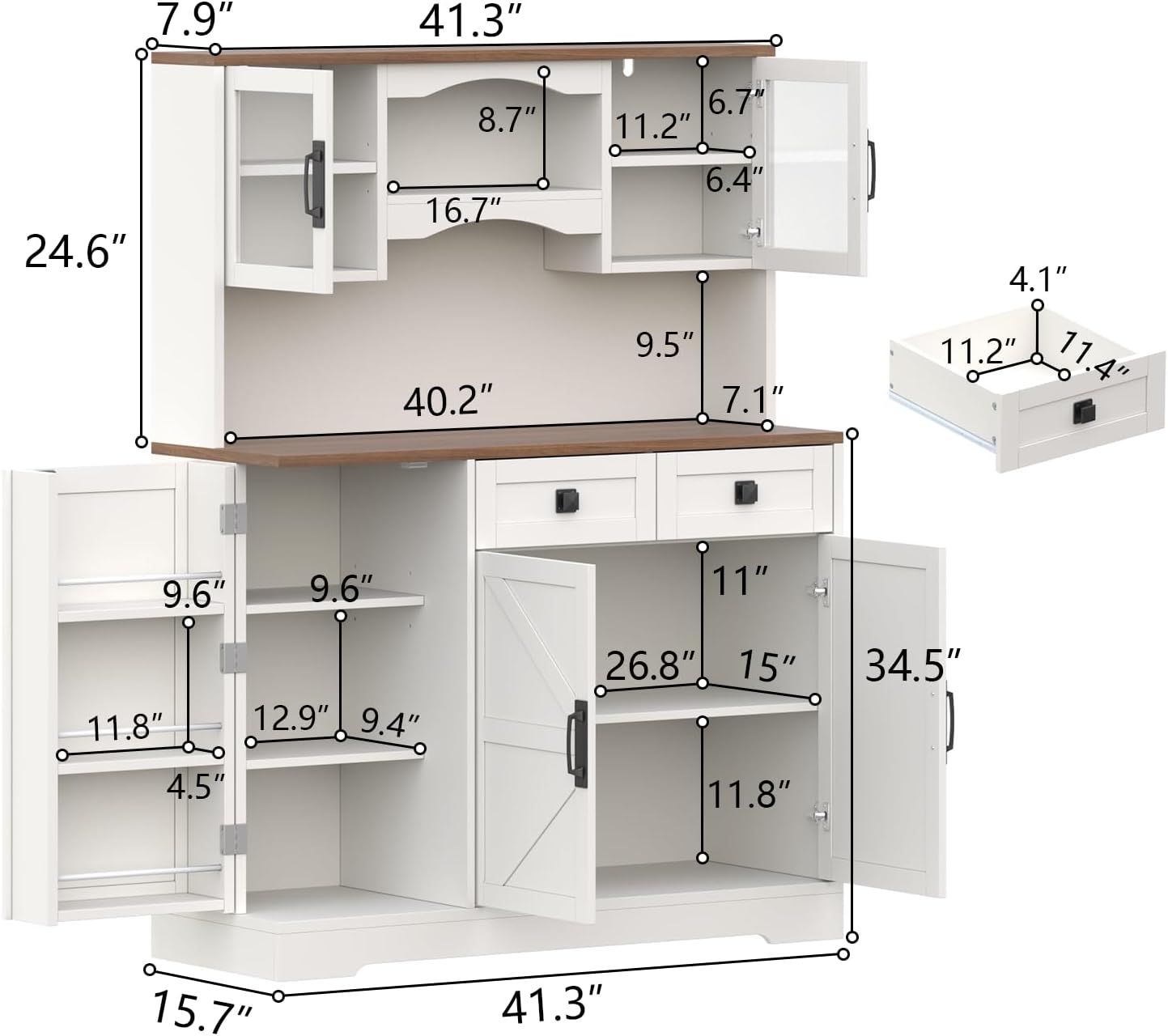 Loomie 60" Tall Farmhouse Pantry Cabinet, Kitchen Hutch with 2 Drawers, Kitchen Pantry Storage Cabinet with Adjustable Shelf and Microwave Stand, Food Pantry Cabinet for Living Room, Kitchen (White)