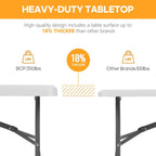 Fenbeli Upgraded 18% Thickened Folding Table 6ft Made of HDPE Plastic | Heavy Duty (25lb), Stable Thicker Legs, Dining Indoor Outdoor for Camping, Picnic and Party (Pearl White, 6FT)