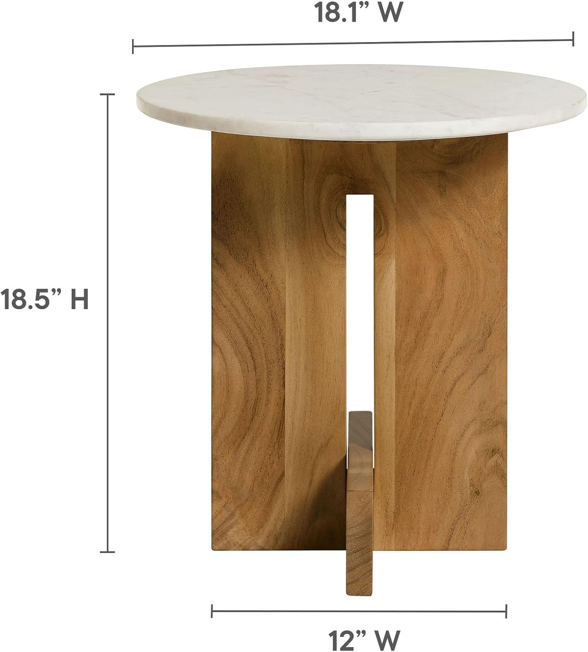 Modway Tarin Marble Top Side Table in Natural - Round Acacia Wood Living Room End Table - Modern Plant Stand or Small Drink Table