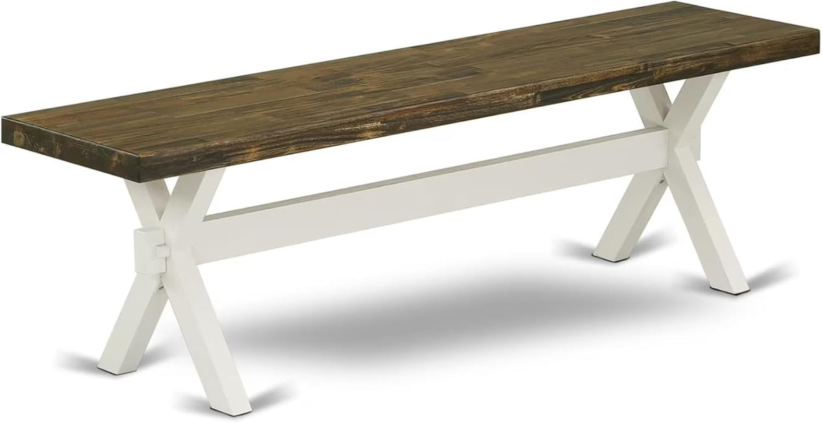 East West Furniture XB076 X-Style Mid Century Modern Dining Bench with Solid Wood Seat, 60x15x18 Inch, Multi-Color