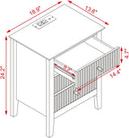 OCANDO White Bed Side Table with 3 Drawers 19" W, Bedroom Nightstand 24" H,Vintage Modern Night Stand with USB Ports,Living Room Fluted End Bedside Tables