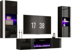 AMERLIFE Wall Unit Entertainment Center with 40" Electric Fireplace, Includes 80" Floating Fireplace TV Stand, 2 x Wall Cabinets, Modern LED Light Media Console Table for Living Room, Black