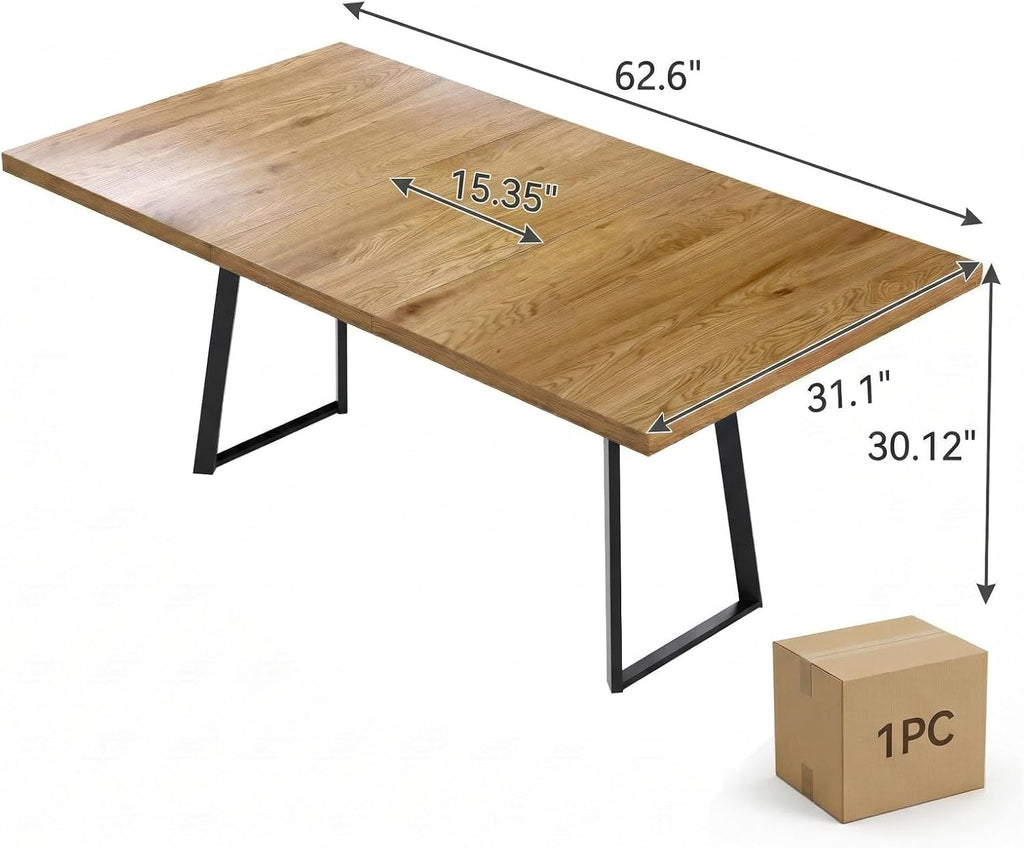 Modern Extendable Dining Table with 15.35" Butterfly Leaf, 47" to 63" Folding Kitchen Table for 4-6 People, Industrial Wood Top with Heavy Duty Metal U-Shape Legs, Space Saving Table for Dining Room