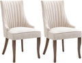 Linen Kitchen and Dining Chairs Set of 2, Channel Tufted Dining Room Chairs Comfy Fabric, Upholstered sillas for Dining Room with Solid Wood Legs