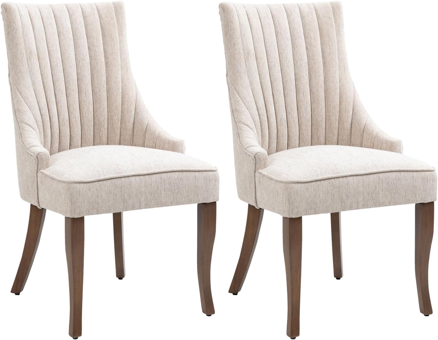 Linen Kitchen and Dining Chairs Set of 2, Channel Tufted Dining Room Chairs Comfy Fabric, Upholstered sillas for Dining Room with Solid Wood Legs