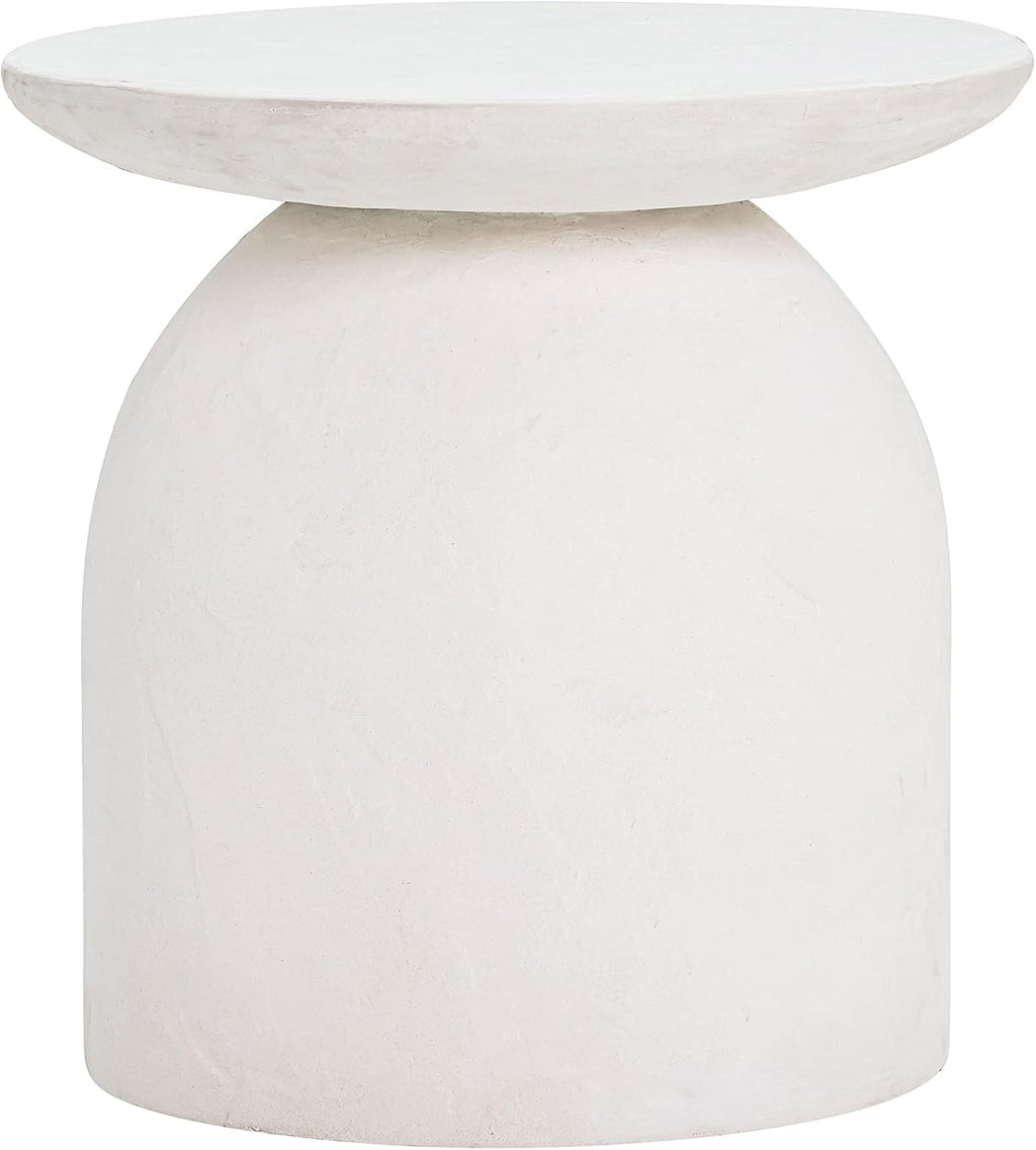 First of a Kind White Concrete Side Table with Smooth Curves - Round Coffee Table for Indoor/Outdoor Use - Durable & Stylish Neutral Design - 20.5" W x 20.5" D x 20" H