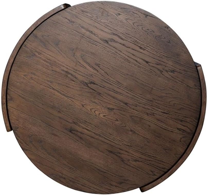 Pemberly Row 3 Piece Round Cocktail and End Table Set, Brown Oak Finish, Rubberwood and Oak Veneer, Basketweave Design, Compact Living Room Furniture Set, Includes Round Coffee Table and 2 End Tables