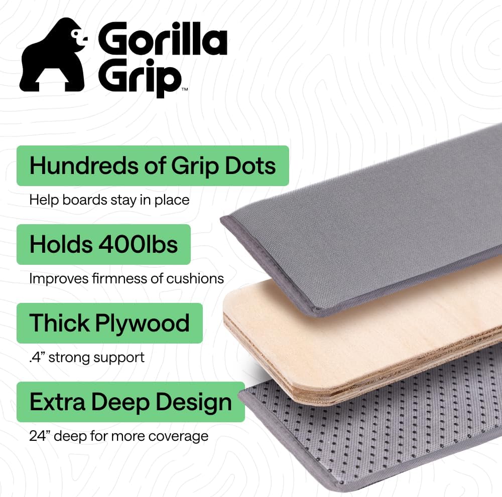GORILLA GRIP Couch Cushion Support Board for Sagging Sofas, 24x70 Gray | Heavy Duty Slip Resistant Thick Boards Add Strong Seat Supports for Couch, Replacement Stuffing Firmer Couches Accessories