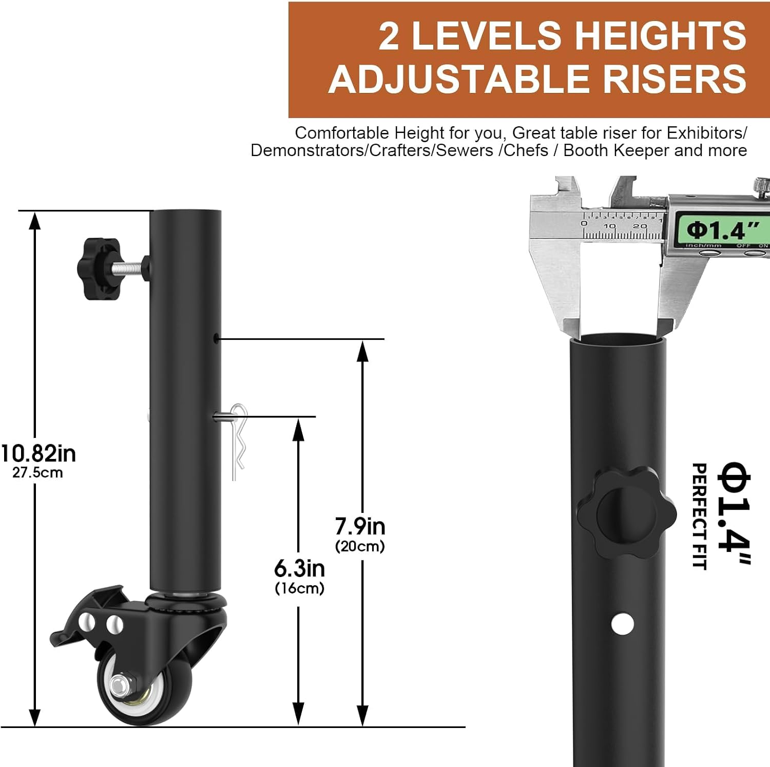 Table leg extender with casters 7in,adjustable metal table leg extender | Table Leg Extender for Straight and Curved Legs,2 Levels/Height can Extend (8pcs)(Black,6.3in-7.9in)