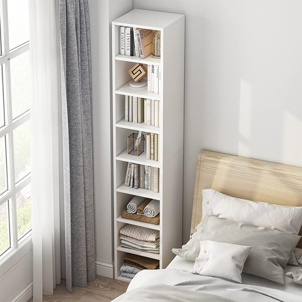 IOTXY Small Narrow Corner Bookcase - 71" Tall Gap Storage Cabinet, Oak