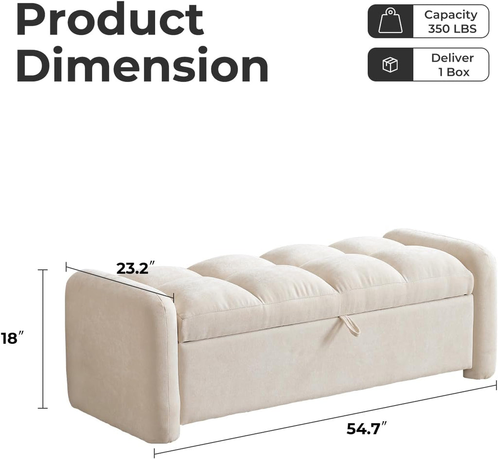 Oversized Ottoman Bench with Storage, Chenille Beige | Oversized Storage Bench，Ottoman Foot Rest