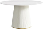 Montary 53” Modern Round Dining Table for 4-6 People, Minimalist Artificial Marble Kitchens Table with Beige Plywood PU Base, Snow Mountain White Sintered Stone Top Dining Room Table