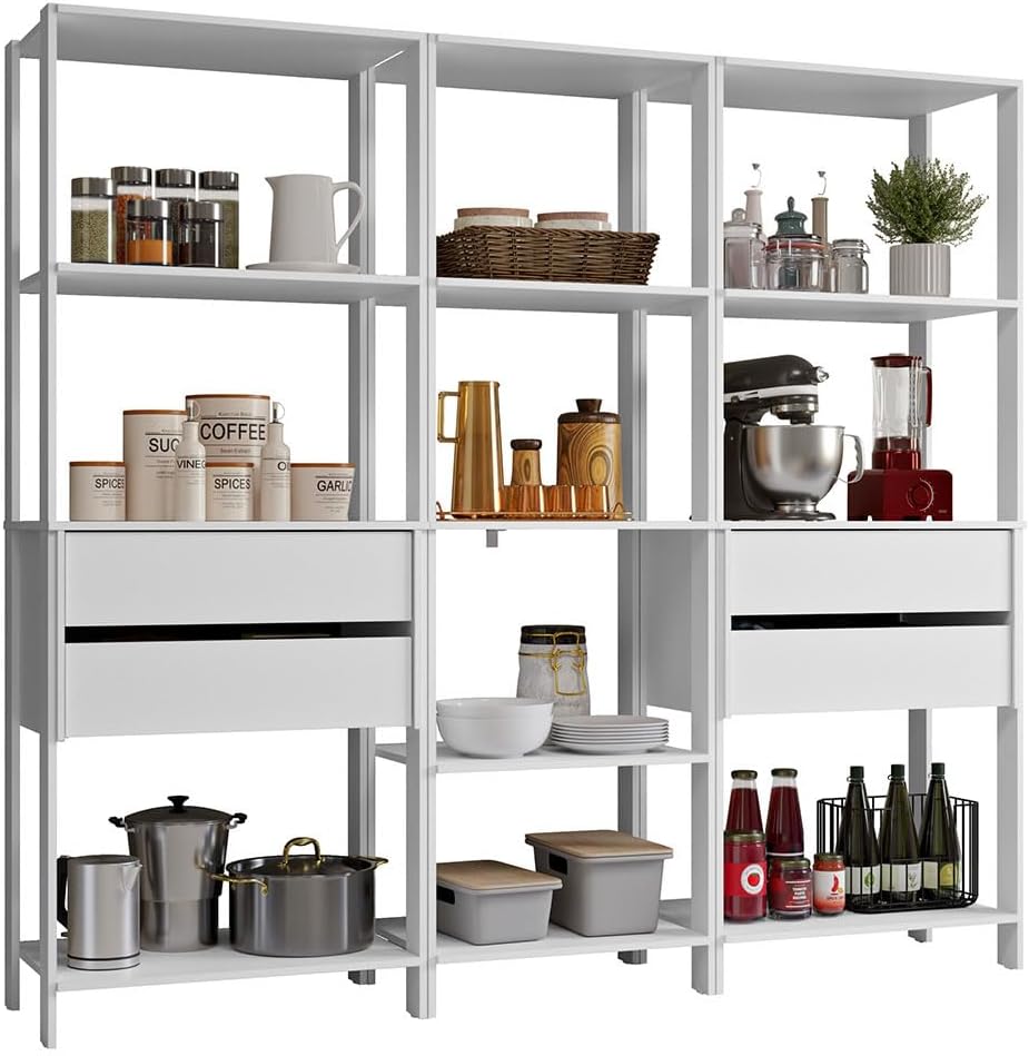Madesa Kitchen Pantry Storage Rack with 4 Drawers and Open Shelves 78" L Multiuse Modular Cabinet for Kitchen Organization - White