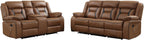 EBELLO Manual Recliner Sofa Set, Faux Leather Reclining Living Room Furniture Set, Included Recliner Chair and 3 Seat Manual Recline Sofa, Brown