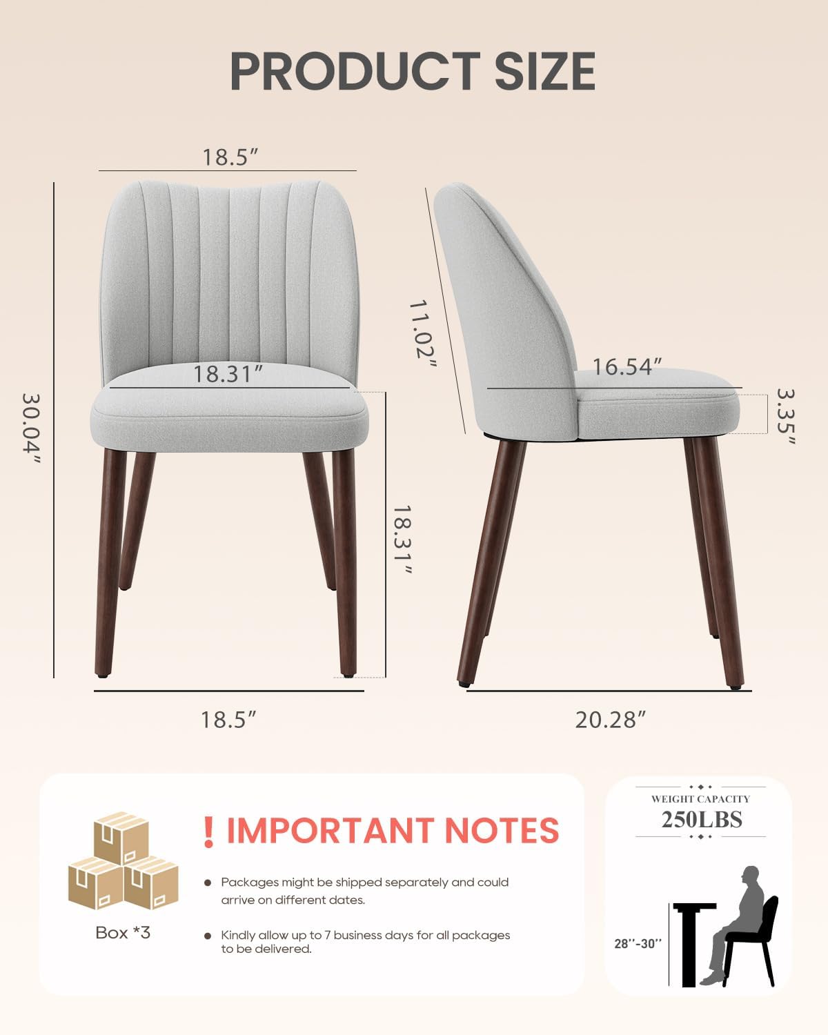 Upholstered Dining Chairs Set of 6, Farmhouse Fabric Kitchen Chairs with Solid Wood Legs, Modern Dining Room Chairs for Restaurant & Cafe, Light Grey