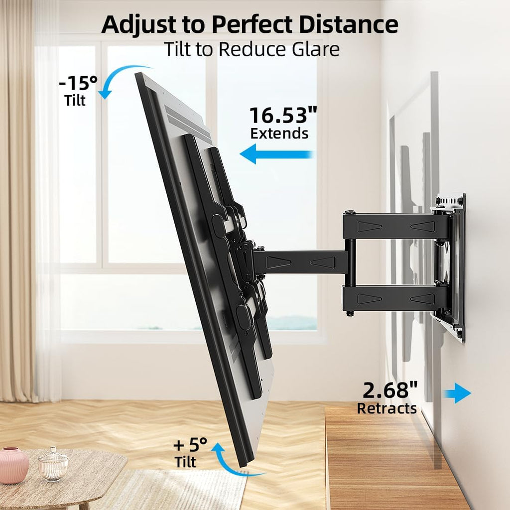 HOME VISION Full Motion TV Wall Mount for 32-85 inch TVs up to 132lbs | Max VESA 600x400mm, Fits 8”/ 12” /16” Wood Studs, TV Mount Wall Bracket with Dual Articulating Arms, Swivel, Tilt
