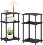 3-Tier Black End Tables Set of 2, Engineered Wood Small Side Tables with Storage Shelves, Small Nightstands for Bedroom, Living Room, Bathroom, Black