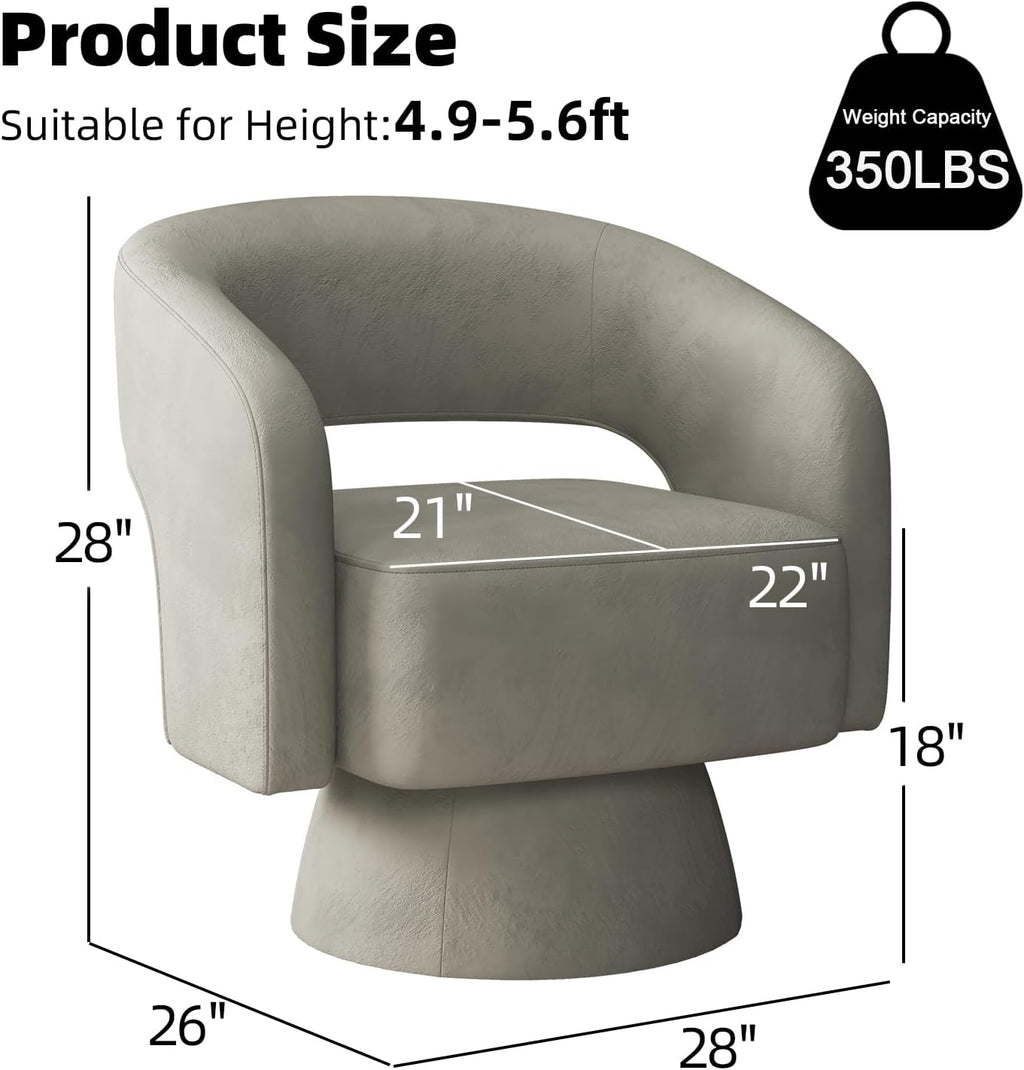 INZOY Swivel Barrel Chair with Velvet Fabric, Swivel Accent Chair with Thickened Soft Cushion, Comfy Round Swivel Chair for Living Room Bedroom, Grey