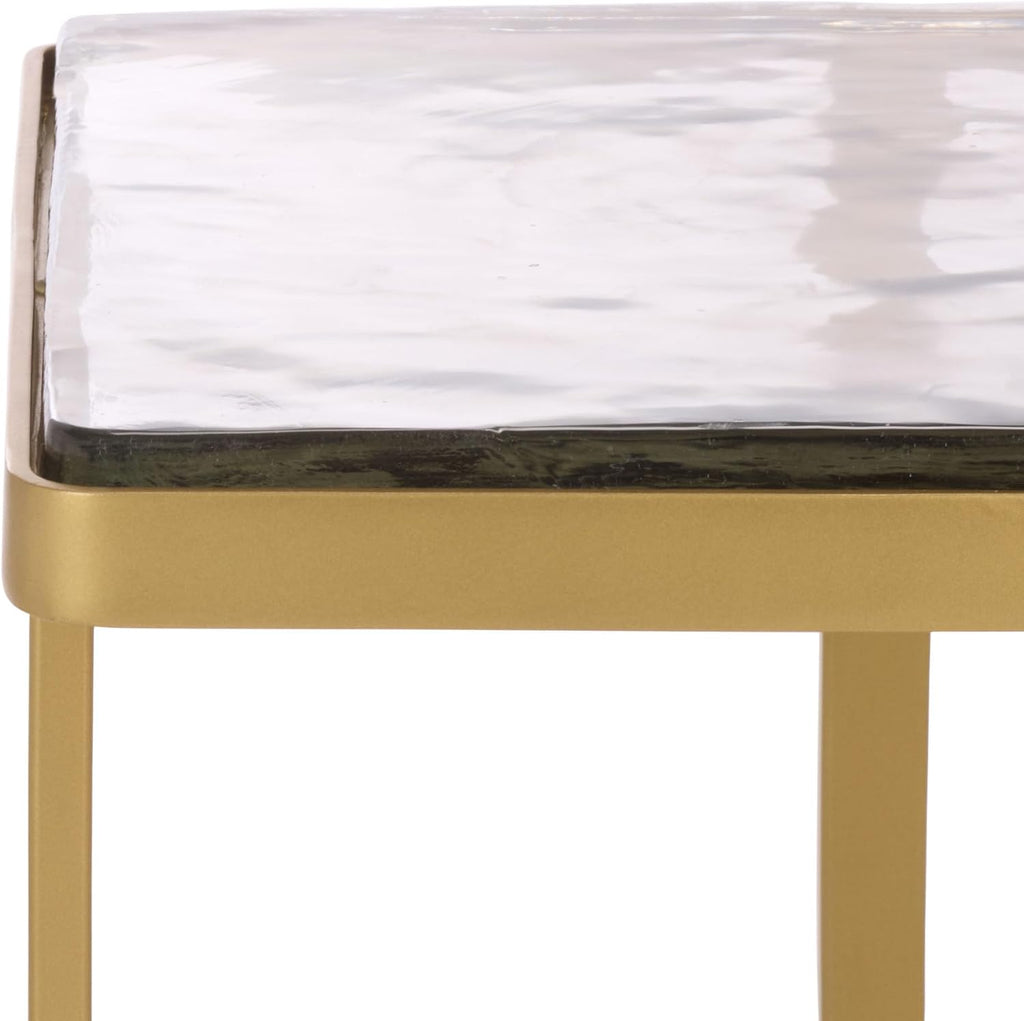 SAFAVIEH Couture Collection - Dominic Brass Stainless Steel Accent Table, Sculptural Modern Side Table, Cast Glass Top, Fully Assembled (SFV7919A)