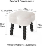 White Ottoman, Small Footrest, Clover-White | Storage Space, Unique Shaped, Wood Legs, Faux Teddy Fur