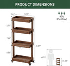 Small Narrow Side Table with Wheels, Skinny End Table for Small Spaces, 4 Tier Side Table for Living Room Bedroom(Walnut, 7.87" D x 15.75" W x 31.89" H)