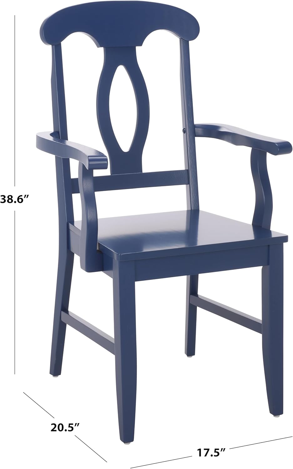 SAFAVIEH Home Collection – Hannelore Solid Wood Dining Arm Chair, Dark Blue Finish, Classic Transitional Seating Design (DCH6907D)