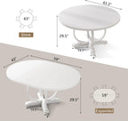 Einhomn 59" Extendable Round Dining Table for 4-6, Modern Oval Kitchen Table with Heavy Duty Curved Legs & Pedestal Base, Space Saving Circle Dinner Room Table for Dining Kitchen Living Room, White