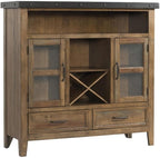 Pemberly Row Traditional Wood Pantry, 55 in, Canyon Brown Finish, Solid Pine and Hardwood, Beveled Glass Doors, Adjustable Shelves, Dining or Kitchen Storage