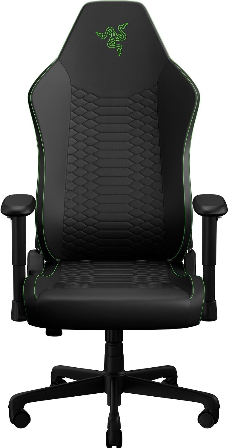 Razer Iskur V2 X NewGen Ergonomic Gaming Chair, Black/Green | Gen-2 EPU Leather with CoolTouch, Lumbar Support, Ultra-Wide Base, Foam Cushions, Adjustable 152 Degree Recline, 2D Armrests