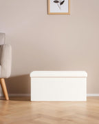 30 Inch Storage Ottoman Bench, Boucle Folding Ottoman Footstool, Rectangular Sherpa Footrest Storage Bench for Bedroom, Living Room, Entryway, Dorm, White