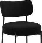 Boucle Dining Chair Set of 2, Mid Century Modern Upholstered Kitchen Chairs with Curved Backrest & Black Metal Legs, Round Dining Room Chairs, Black