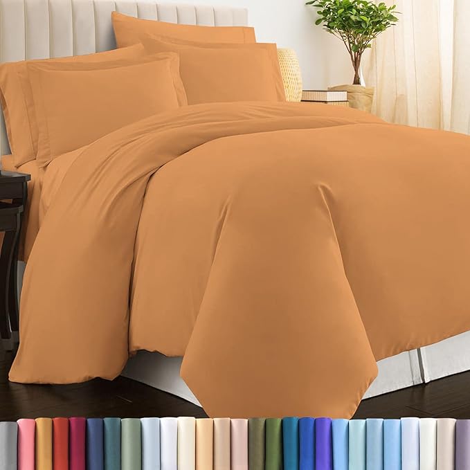 Pizuna Pure 100% Cotton Full Duvet Cover Set, Luxurious 400 Thread Count Long Staple Cotton Sateen Weave with Button Closure (Combed Apricot Orange Cotton Duvet Cover Full)