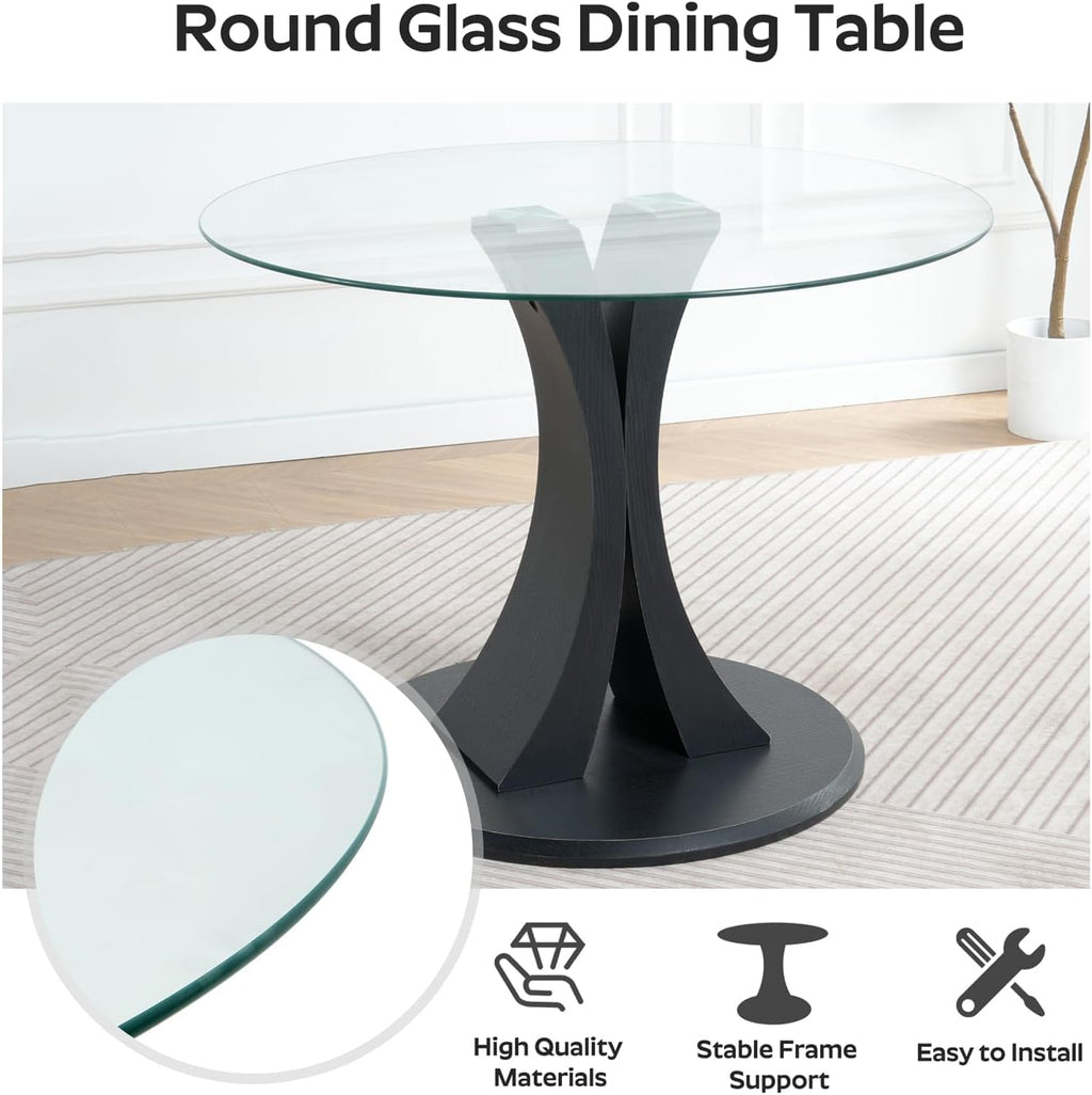 5-Piece Dining Table Set with 39In Tempered Glass Table and 4 Velvet Upholstered Chairs, Modern Scandinavian Furniture for Dining Room Kitchen(Black)