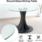 5-Piece Dining Table Set with 39In Tempered Glass Table and 4 Velvet Upholstered Chairs, Modern Scandinavian Furniture for Dining Room Kitchen(Black)