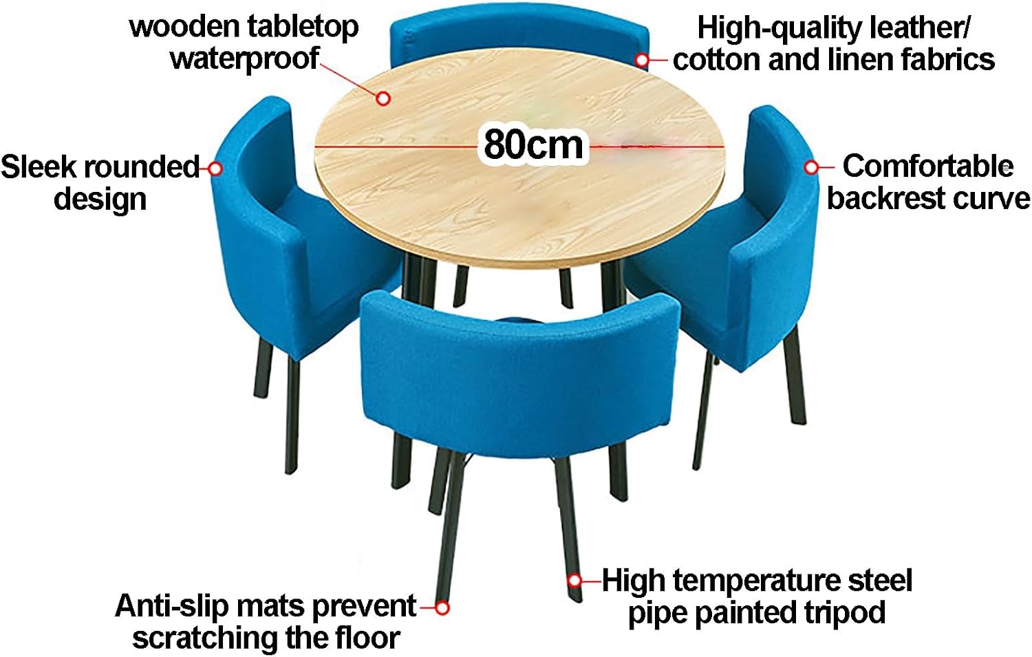 Reception Table and Chair Set, Space-Saving Small Round, Office Club Negotiation Coffee Table, for Home Living Room Balcony Cafe Meeting Break