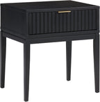 Nathan James Jasper Boho Side Table, Solid Wood Bedroom Nightstand or Bedside Table with Drawer with Fluted Doors and Brass Handles, Black