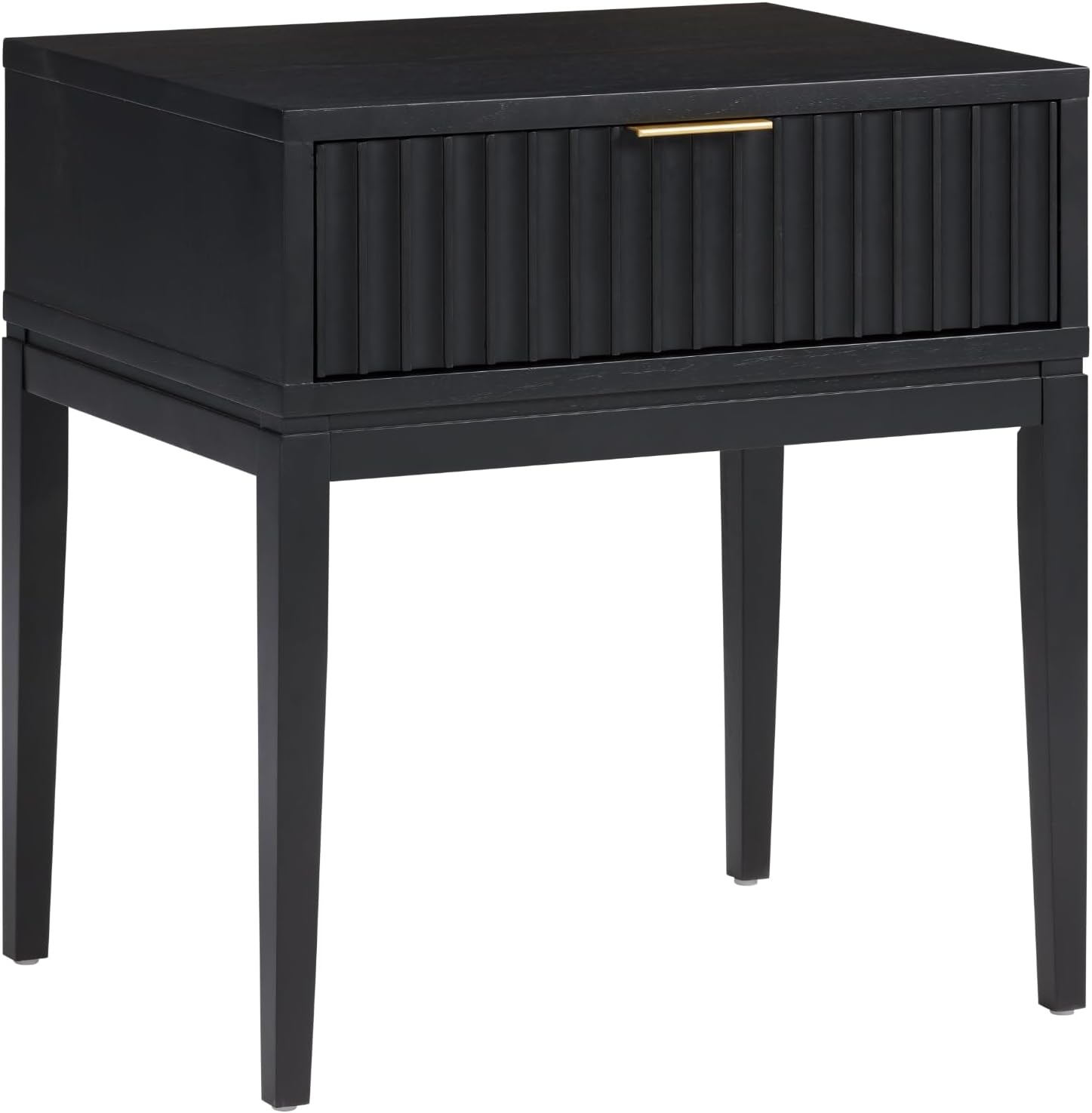 Nathan James Jasper Boho Side Table, Solid Wood Bedroom Nightstand or Bedside Table with Drawer with Fluted Doors and Brass Handles, Black