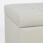 Leather Ottoman with Storage Beige-Grey Square Storage Ottoman | 18" Square Tufted Footstool Cube with Hinged Lid Upholstered Foot Rest Stool for Living Room, Bedroom & Entryway