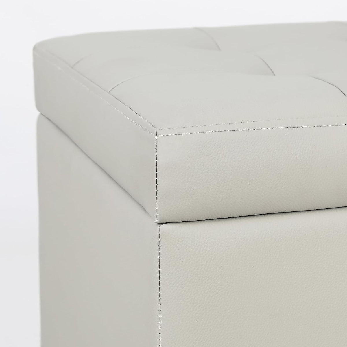Leather Ottoman with Storage Beige-Grey Square Storage Ottoman | 18" Square Tufted Footstool Cube with Hinged Lid Upholstered Foot Rest Stool for Living Room, Bedroom & Entryway