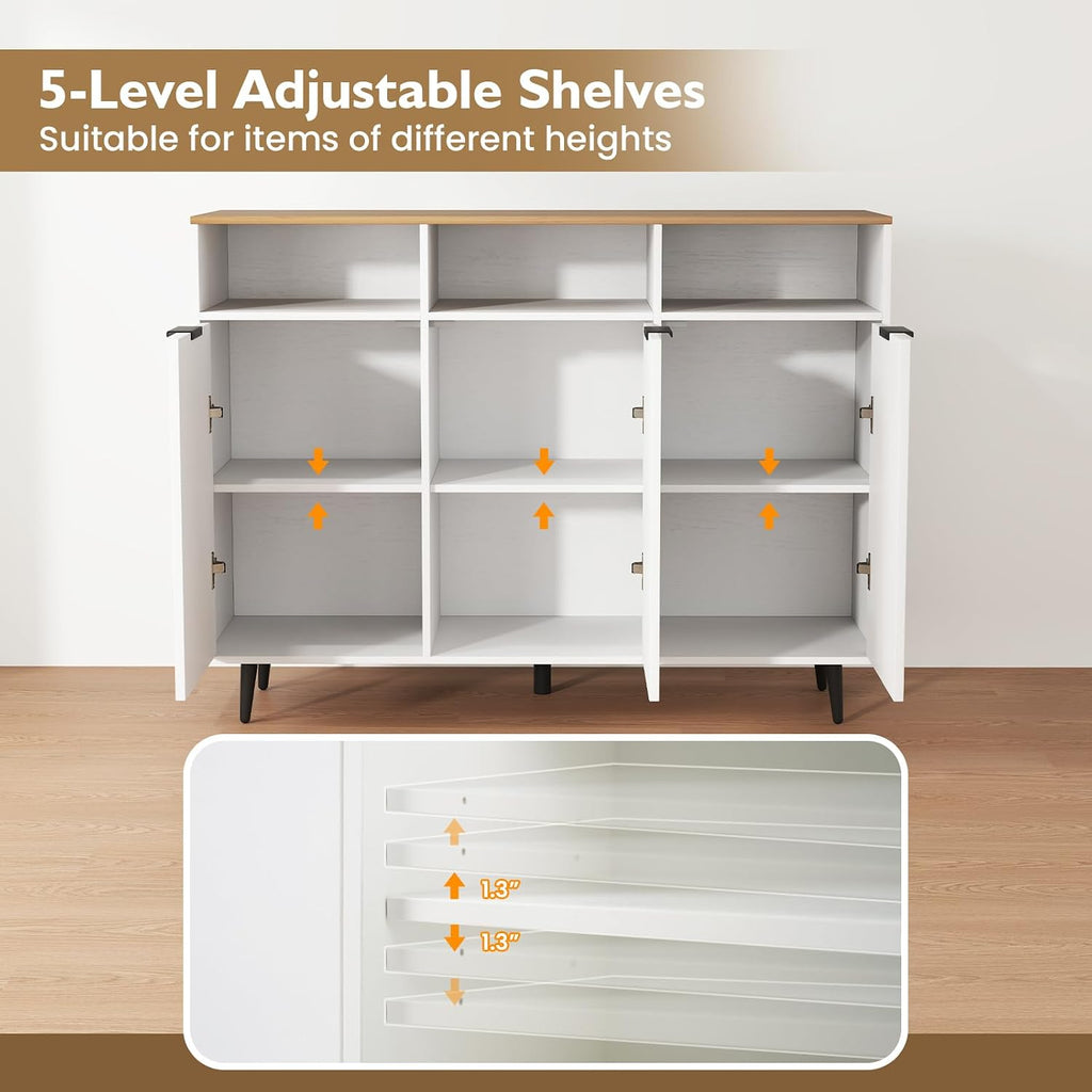 Giantex Sideboard Cabinet - 47” Buffet Cabinet with Storage Compartments, Countertop, 3 Doors Kitchen Cabinets, Modern Furniture for Living Room, Entryway, Coffee Bar (White & Natural)