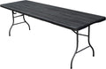 8ft Folding Table, Portable Heavy Duty Plastic Fold-in-Half Utility Table for Indoor/Outdoor Use, Dining, Camping, Picnic, Party, Black Woodgrain