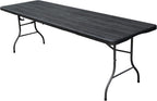 8ft Folding Table, Portable Heavy Duty Plastic Fold-in-Half Utility Table for Indoor/Outdoor Use, Dining, Camping, Picnic, Party, Black Woodgrain