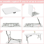 Fivenl 2 Pack 6 Feet Portable Folding Table White, Steel Legs Fold-in-Half with Carrying Handle Rectangular Plastic Foldable Table for Party, Wedding, Camping, Picnic, Dining, Indoor Outdoor Events