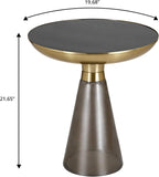 LeisureMod Side Table, Mid-Century Modern Accent End Table with Round Tempered Glass Top & Brushed Gold Iron Pedestal Base, for Small Spaces, Living Room, Coffee, Bedroom, Hyalus Collection in Smoke