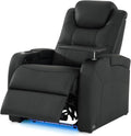 comfiroom Home Theater Seating, Top-Grain Leather Power Recliner Chair | Simple Style Black Dual Power Electric Headrest Movie Theater Chairs Gaming Sofa with Tray Table, Row of 1