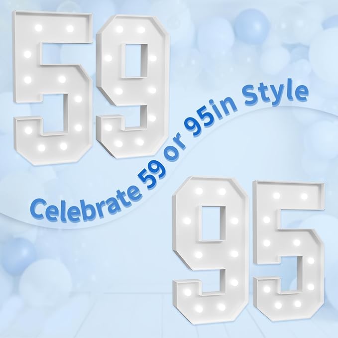 Marquee Numbers Large 59th-Birthday Decorations: 4ft Light Up Number Party Decor 59 Year Old Women And Men 95th Birthday Decoration Backdrop 95 Anniversary Cardboard Big Mosaic Balloon Frame Number 59