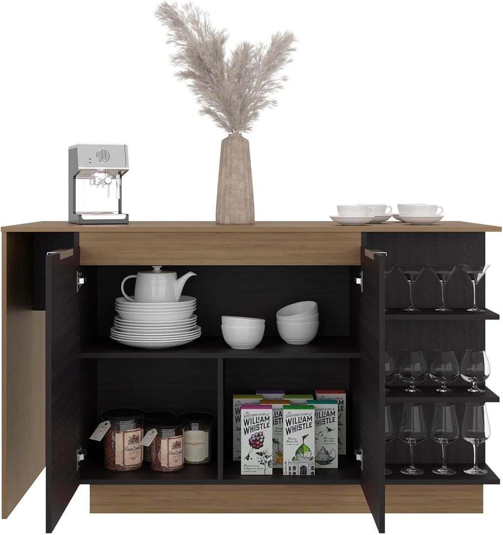 Kitchen Island with Storage Cabinet and Wine Glass Holder | Includes storage cabinet and wine glass holder for organized kitchen use