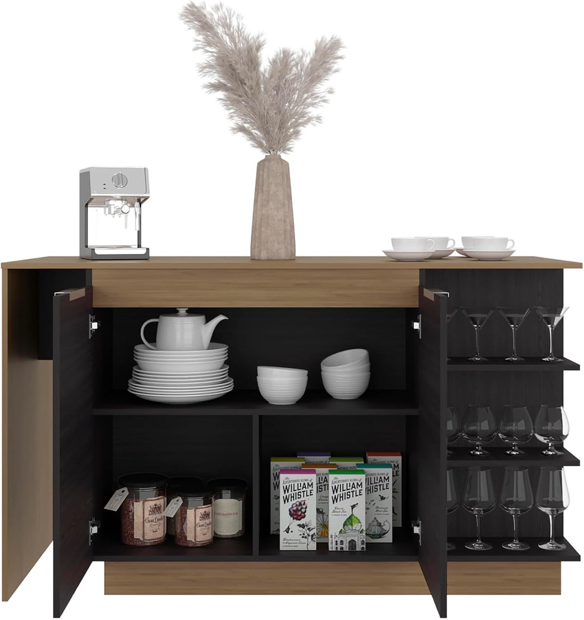 Kitchen Island with Storage Cabinet and Wine Glass Holder | Includes storage cabinet and wine glass holder for organized kitchen use