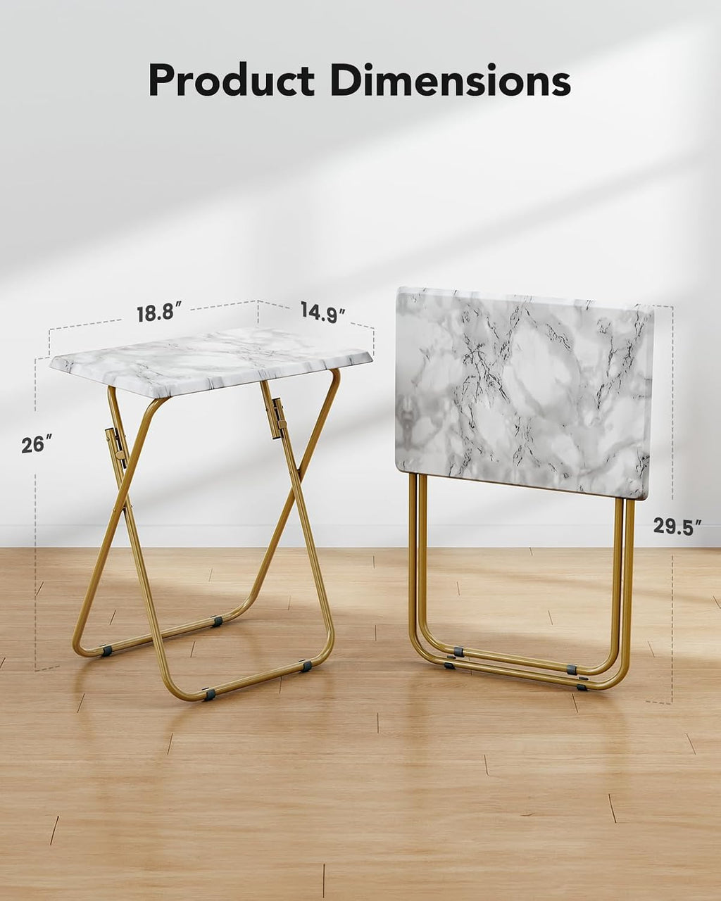 HUANUO Folding TV Tray Table, No Assembly TV Tray with Marble-Look Top | Versatile TV Tray Table - Perfect for Meals, Snacks & Laptops Fits Sofas, Bedsides & Small Spaces - Folds Flat for Storage